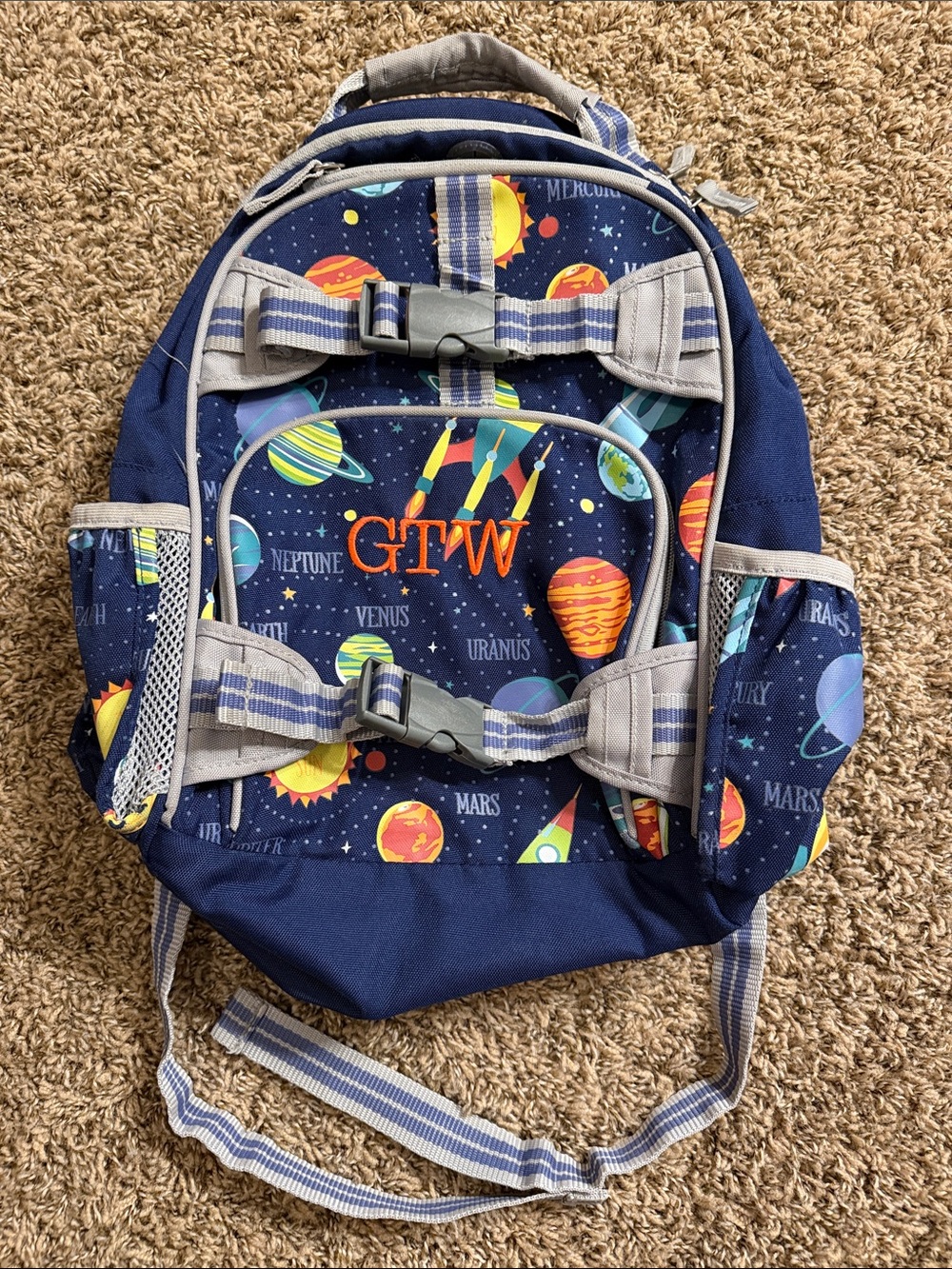 Pottery Barn Kids Navy Space Print Backpack with Multicolor Planets